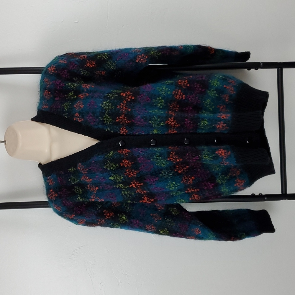 Vintage Le Moda knitwear hand loomed cardigan v-neck mohair blend women size M